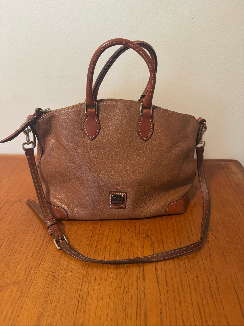 Dooney & Bourke Pebble Leather Satchel Crossbody Bag Brown Tan Shoulder Purse